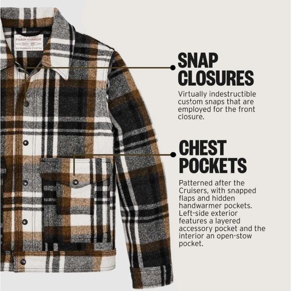 Filson Mackinaw Wool Work Jacket Blue Coal Copper Heather Plaid Medium - Picture 3 of 12